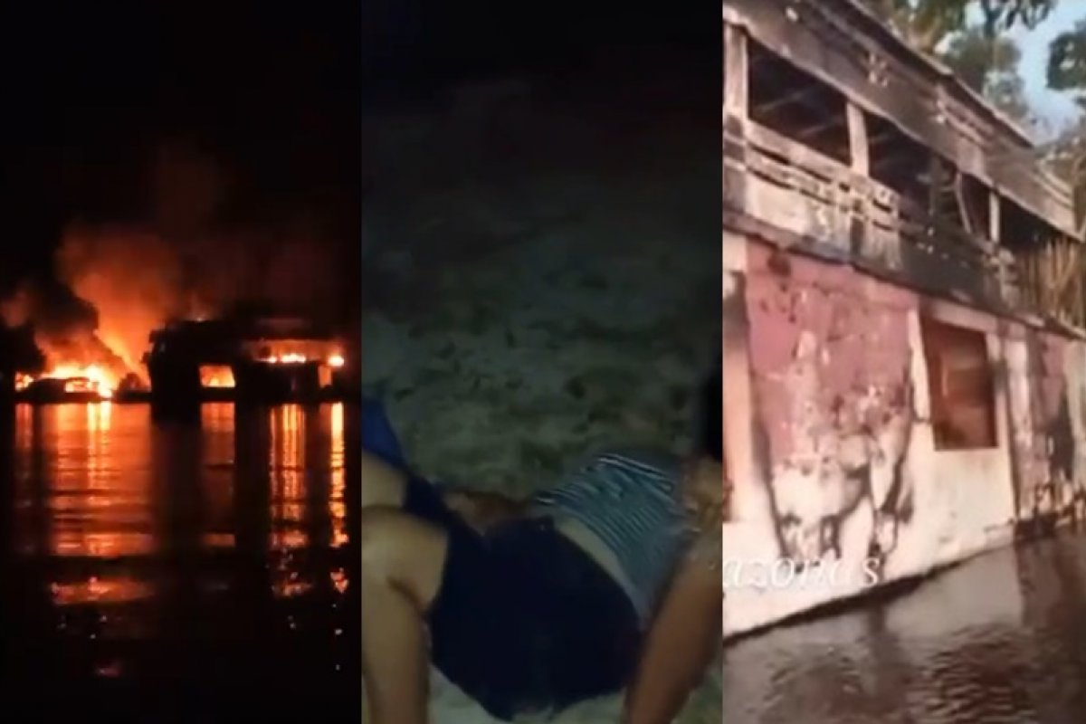 Embarcação é tomada por chamas e passageiros se jogam no Rio Negro, no AM