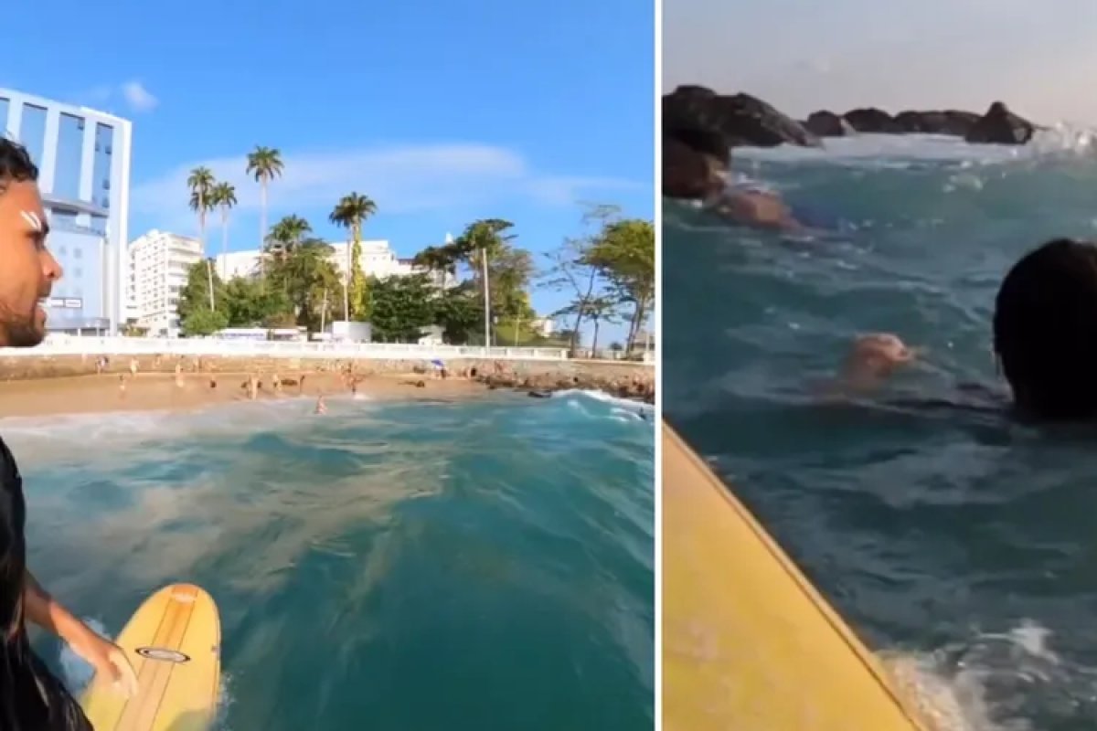 Vídeo: surfista salva três pessoas de afogamento em praia de Salvador