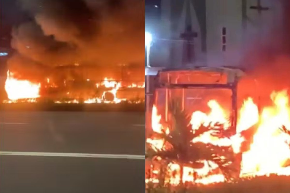 Homens armados colocam fogo em ônibus na avenida Gal Costa; veículo é o segundo incendiado na região no intervalo de 2 dias
