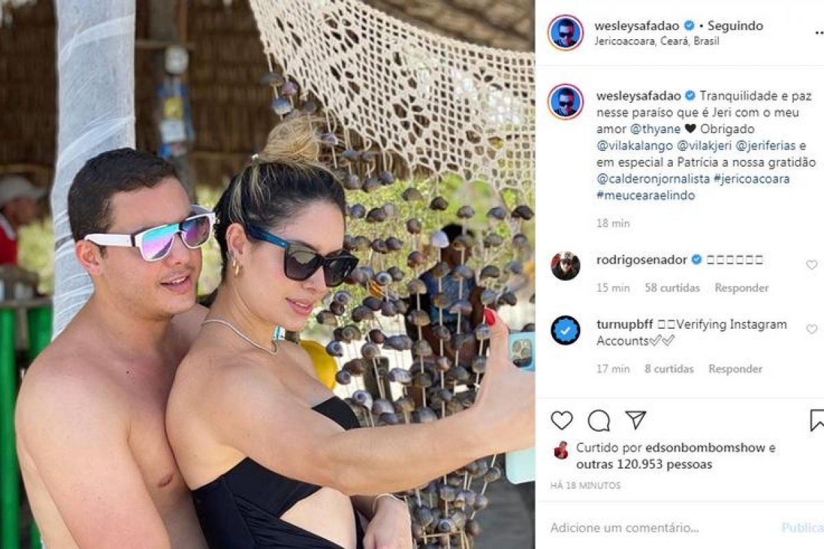 Wesley Safadão e Thyane Dantas, curtem Jericoacoara em clima romântico