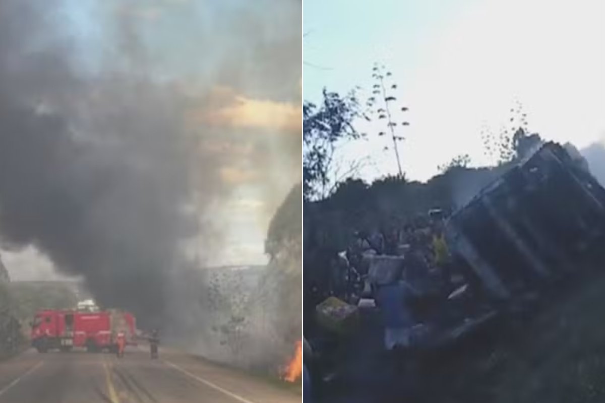 Caminhão frigorífico tomba e moradores ateiam fogo após serem impedidos de saquear carga na Bahia