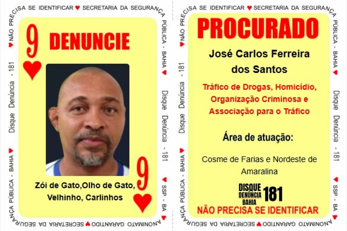 Baralho do Crime é atualizado com mandante de chacina e líder de facção na lista de mais procurados da Bahia