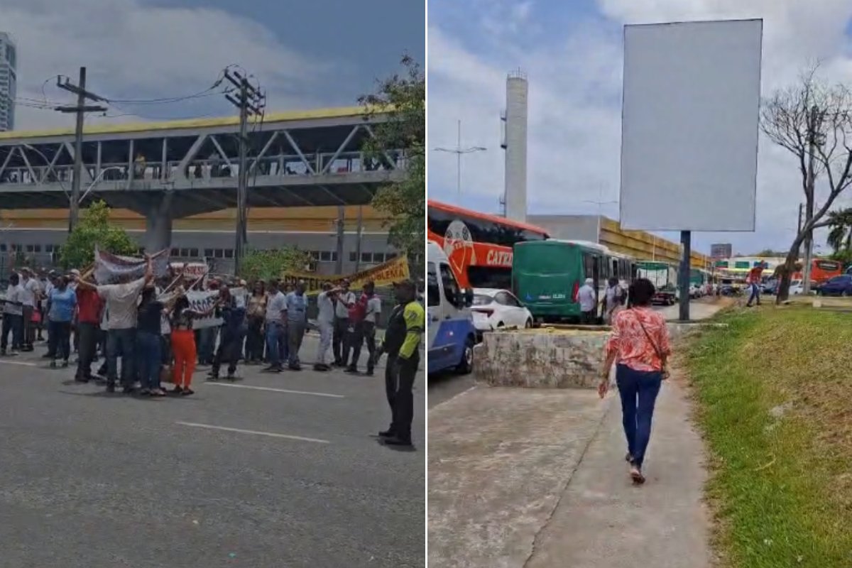 Vídeo: protesto de rodoviários da extinta CSN causa congestionamento na Avenida Tancredo Neves