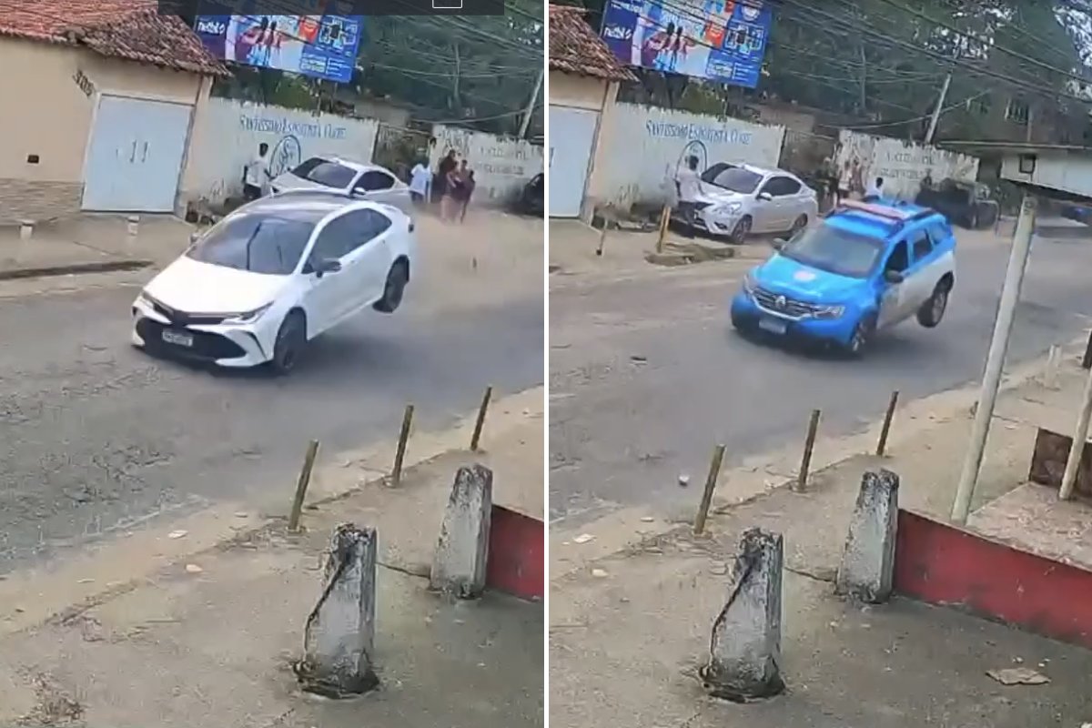 Vídeo: carros 'voam' em perseguição policial no RJ e viatura termina com pneus furados