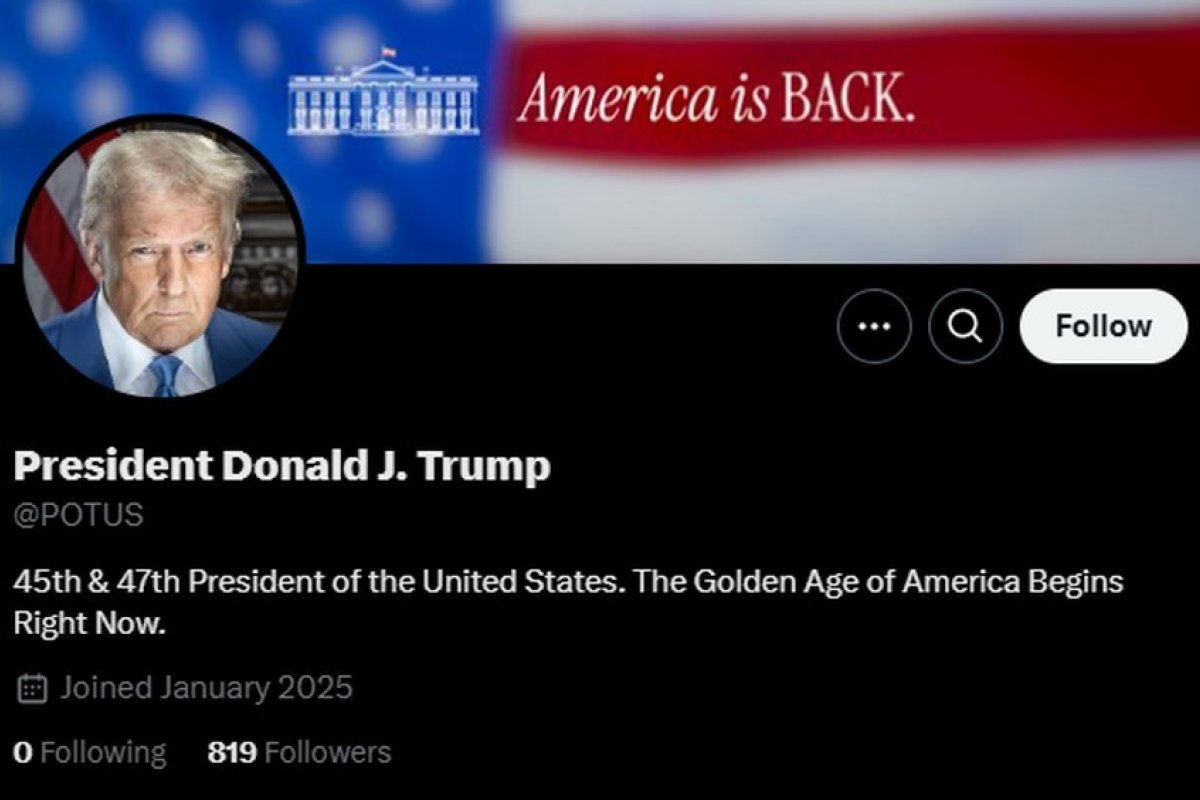 Perfil oficial do presidente dos EUA nas plataformas digitais já aparece Trump no lugar de Biden