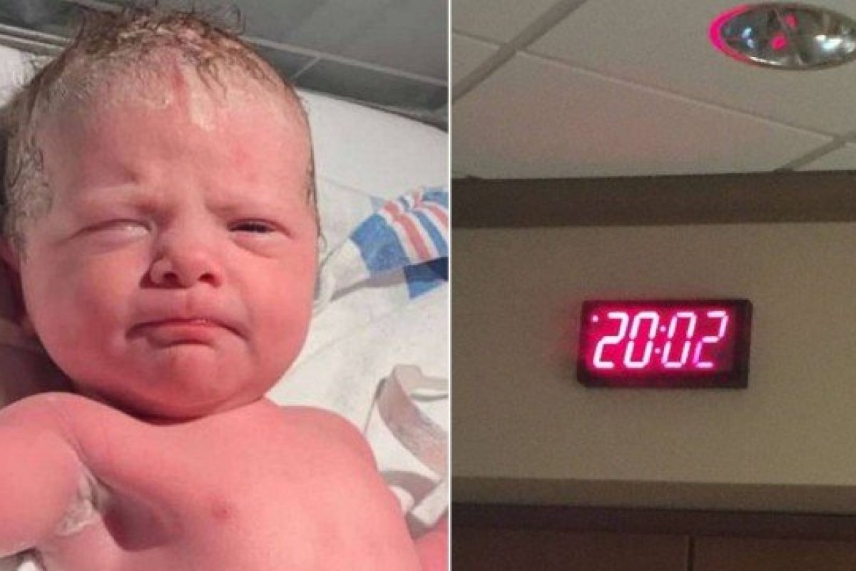 Bebê nasce às 20h02m de 02/02/2020