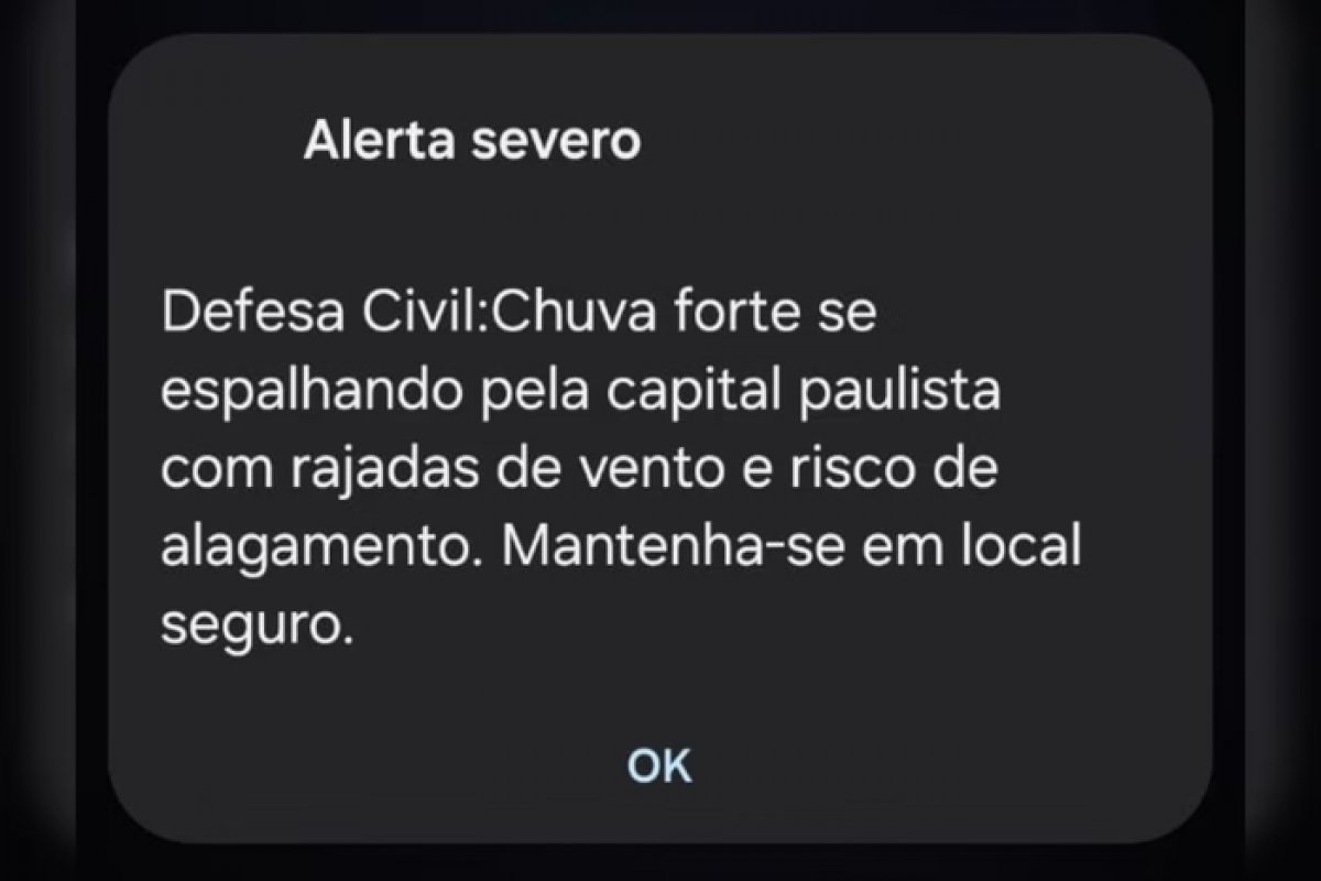 Defesa Civil emite alerta para celulares pela 1ª vez na capital de São Paulo
