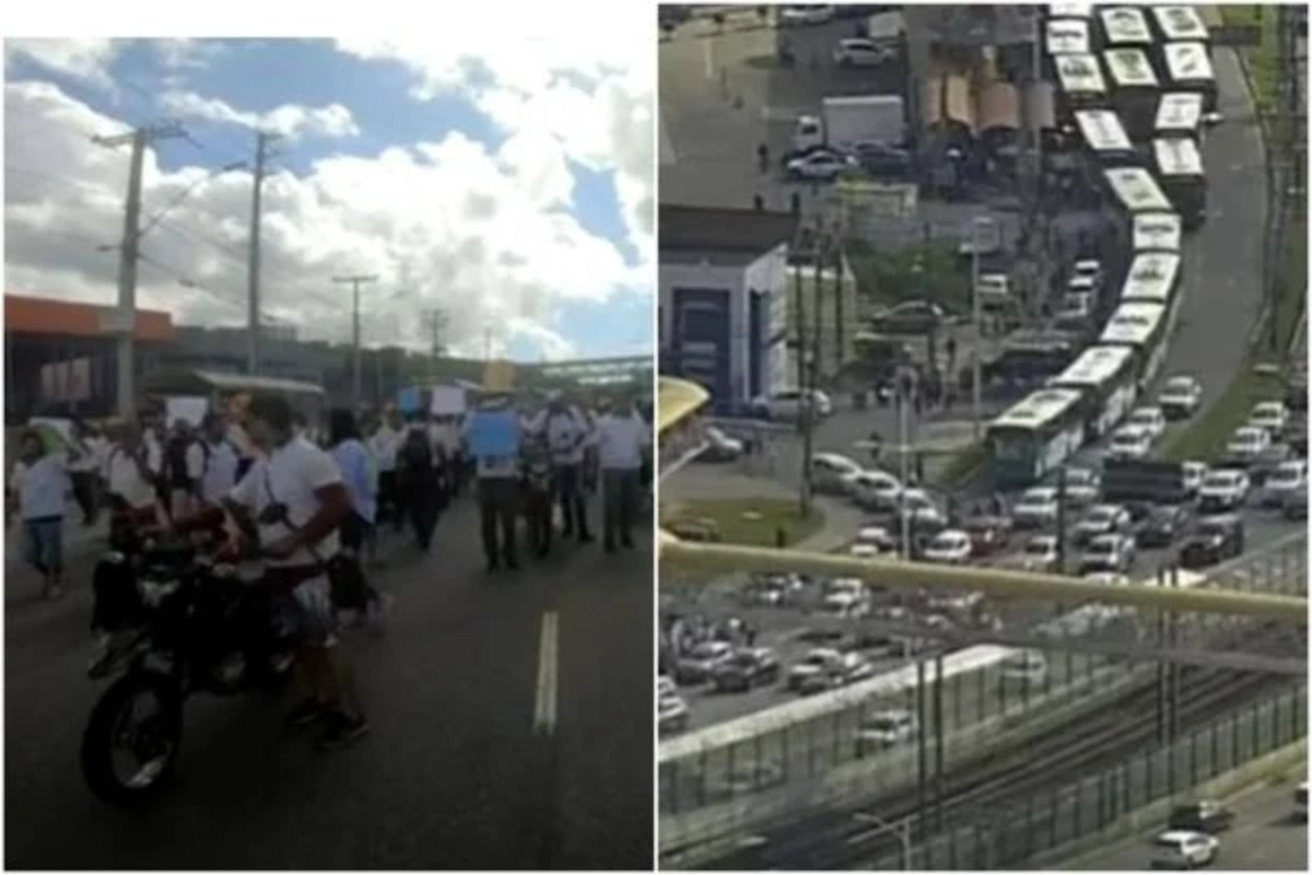 Protesto de rodoviários deixa trânsito congestionado em via marginal da Avenida Paralela 