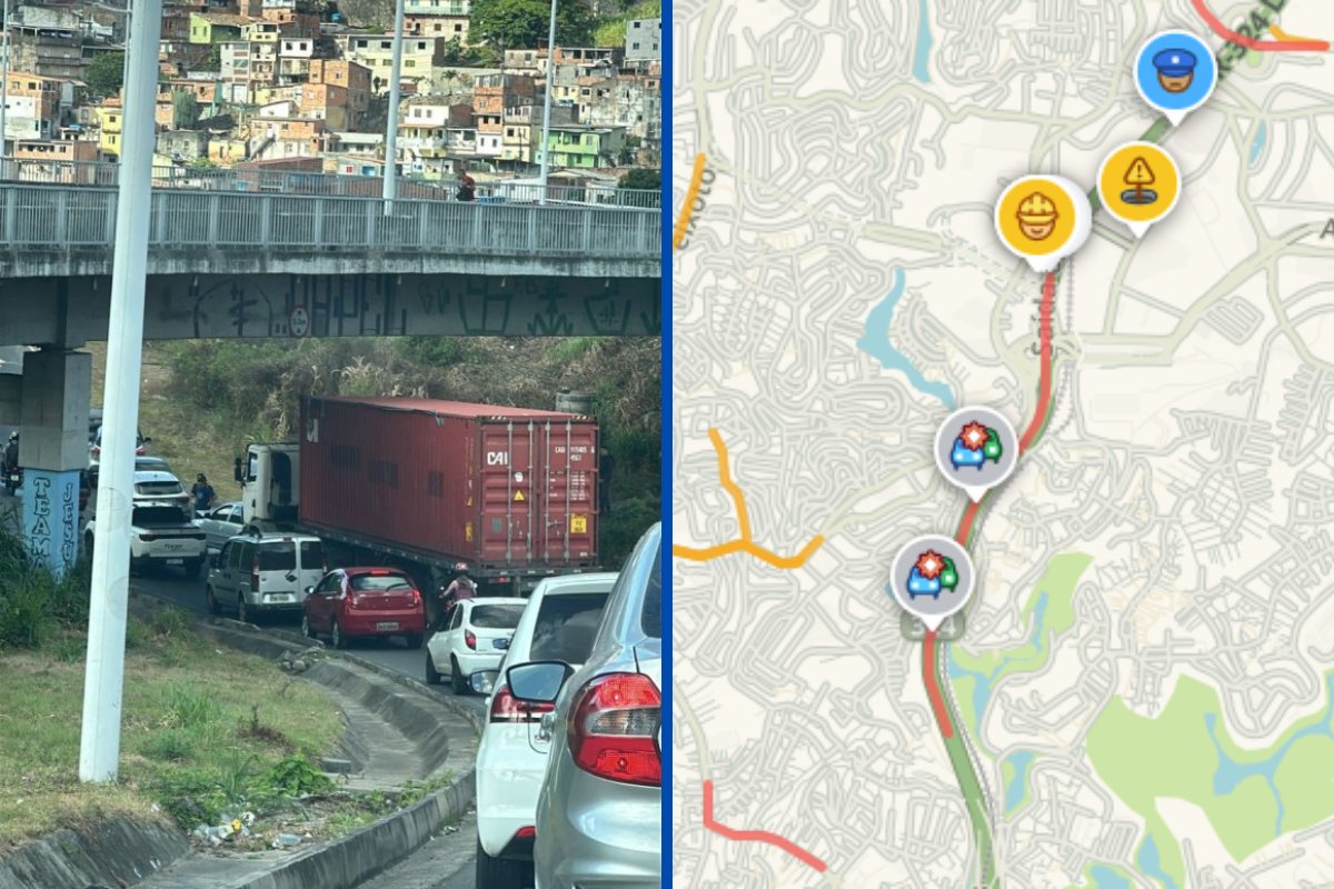 Acidente de trânsito causa congestionamento no bairro de São Caetano, em Salvador