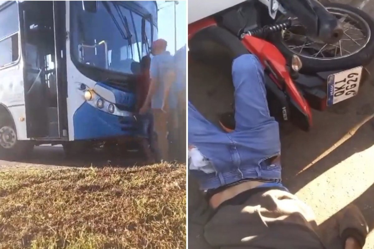 Vídeo: população levanta ônibus para resgatar motociclista preso debaixo do veículo no Tocantins