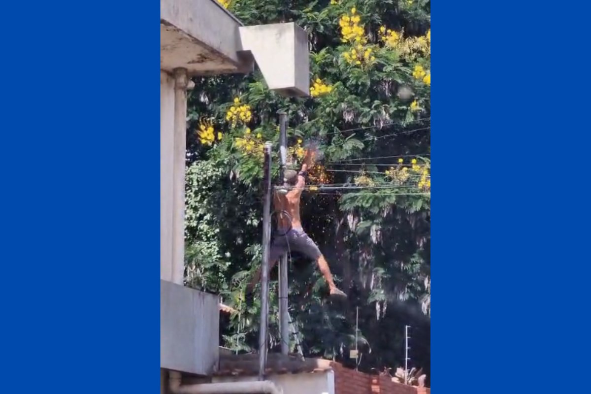 Vídeo: Homem sofre descarga elétrica ao tentar roubar fio em Rondônia