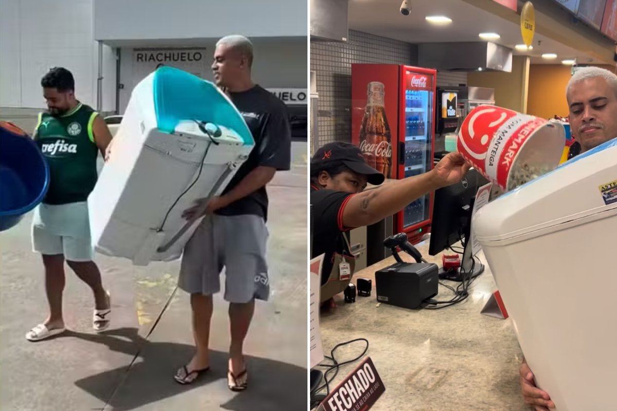 Vídeo: influenciador leva tanquinho de lavar roupas para participar de promoção de pipoca em cinema na Bahia
