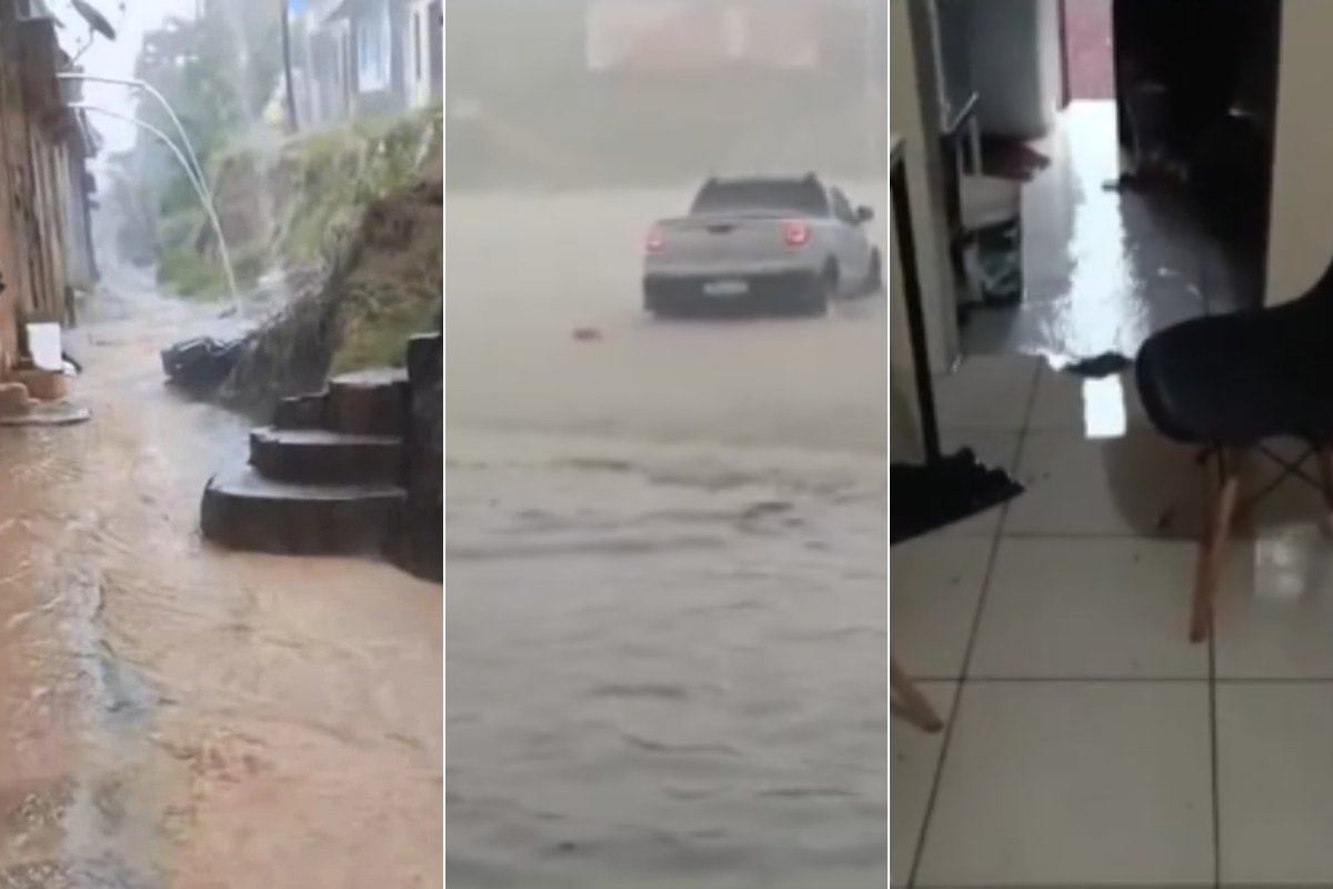 Ruas alagadas e casas invadidas pela água: temporal causa estragos em Candeias