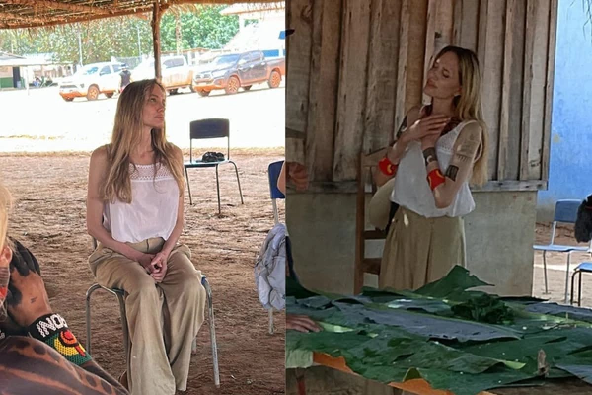 Angelina Jolie é fotografada em aldeia indígena no Mato Grosso