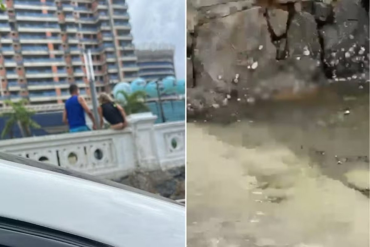 Vídeo: mulher sobe em mureta e faz cocô em rampa de acesso ao mar de Santos