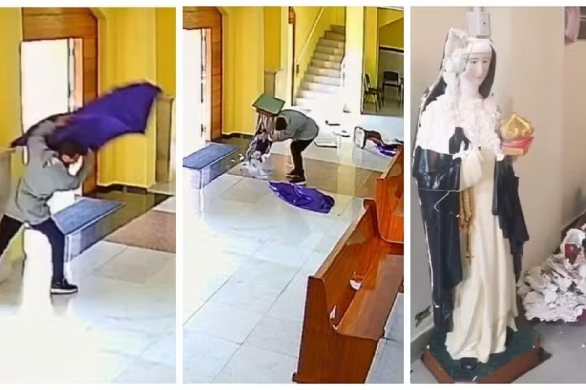 Vídeo: homem invade igreja católica destrói imagens de santos e foge em SP