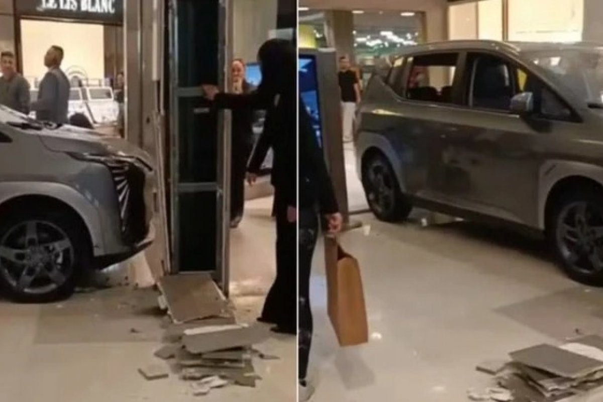Vídeo: Criança bate carro de R$ 175 mil dentro de shopping e atinge loja de joias