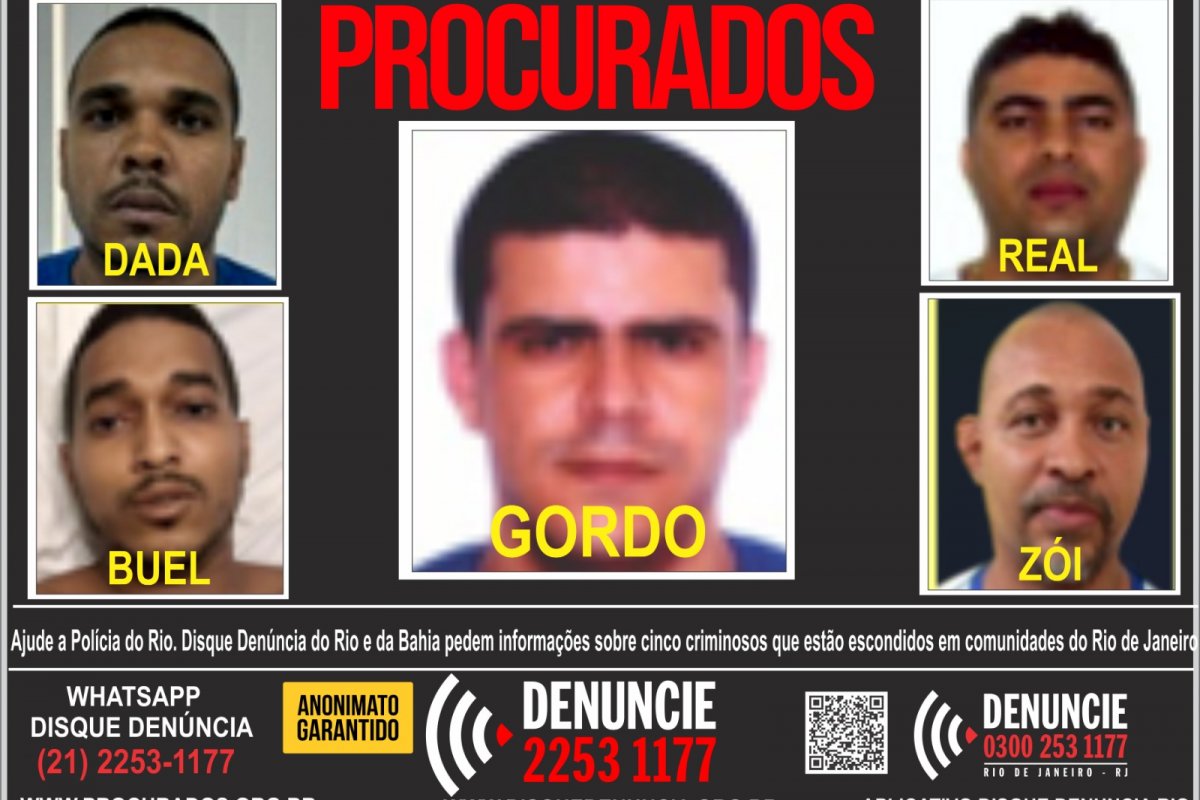 Cinco foragidos baianos são alvos de operação conjunta entre Disque Denúncia do RJ e da Bahia