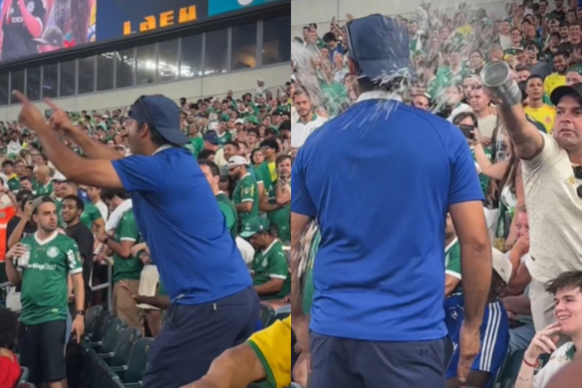 Vídeo: torcedor do Chelsea provoca palmeirenses e leva banho de cerveja de vascaíno