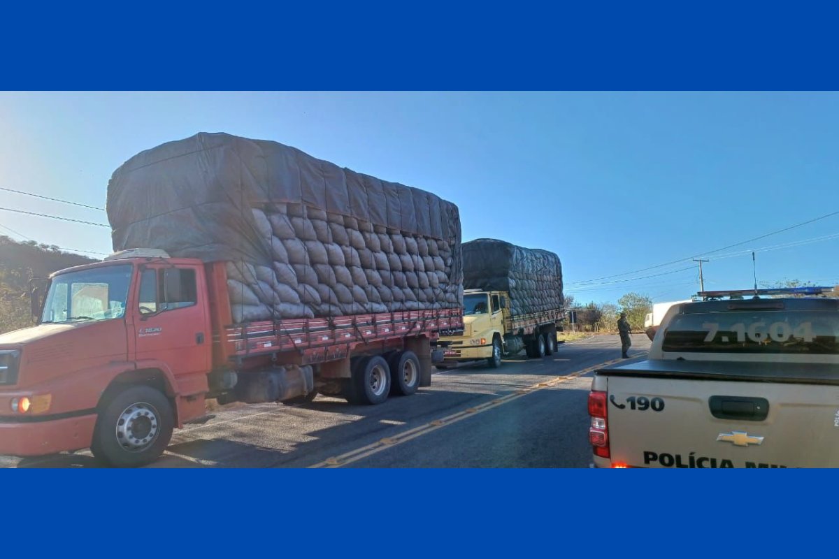 Caminhões que transportavam carga ilegal com 1.800 sacos de carvão vegetal são apreendidos em rodovia baiana