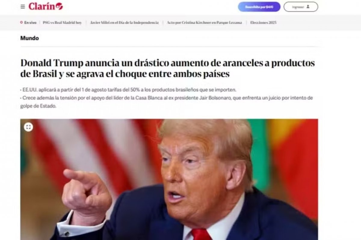 Imprensa internacional critica tarifa de 50% imposta por Trump ao Brasil