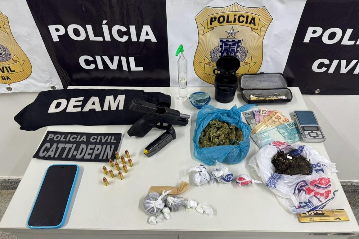 Mandado por violência doméstica resulta em prisão por tráfico em Feira de Santana