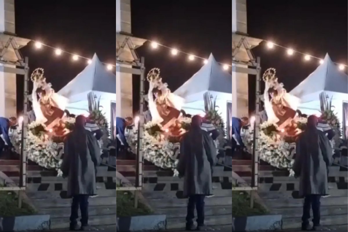 Vídeo: Homem desmaia com queda da imagem de Nossa Senhora do Carmo durante celebração