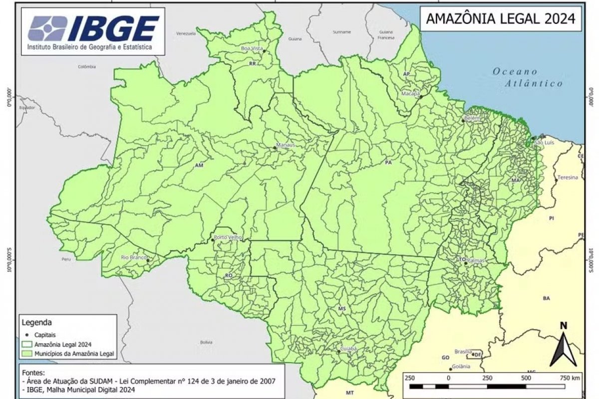 Amazônia Legal: IBGE troca siglas do MT e MS e omite o Acre no mapa