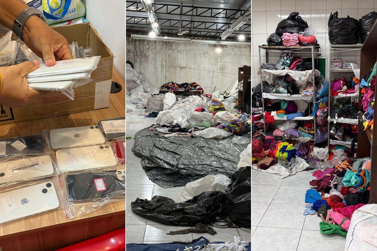 Operação em comércios de Salvador apreende 201 celulares, peças de roupa falsificadas e prende segurança por porte ilegal de arma