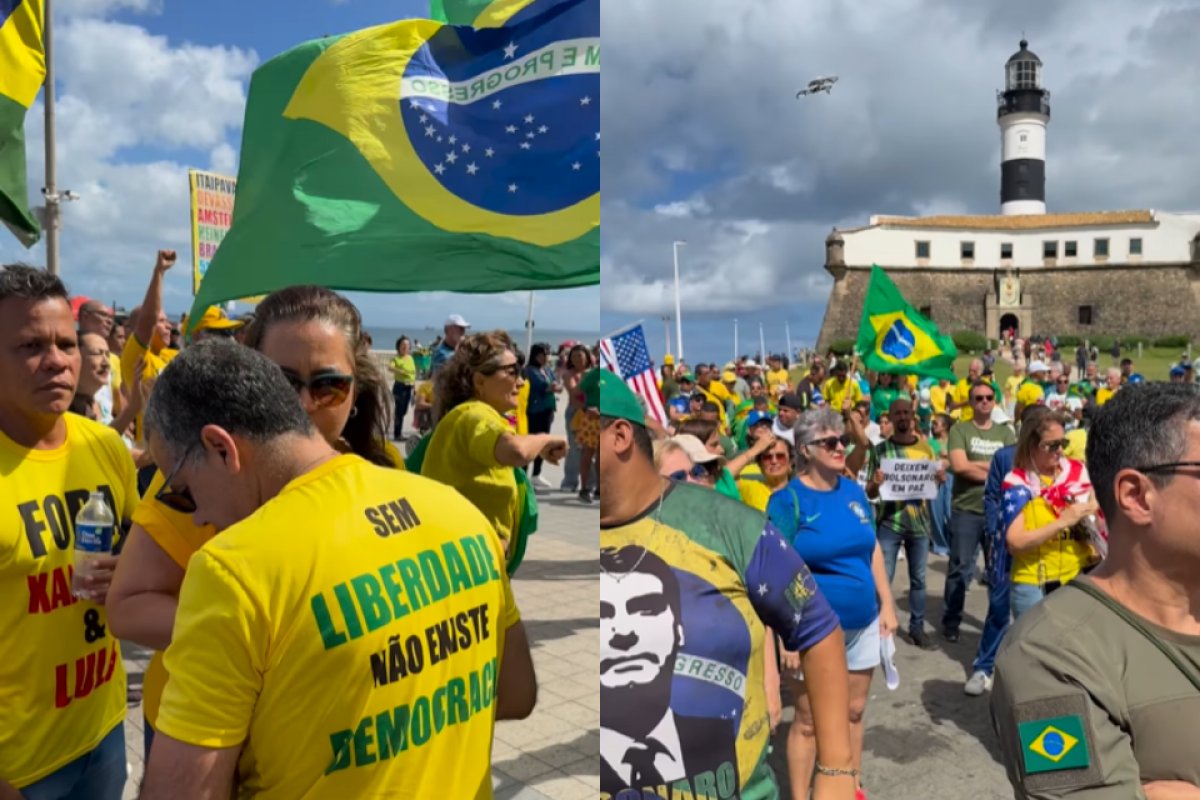 Apoiadores de Bolsonaro protestam contra decisões do STF no Farol da Barra