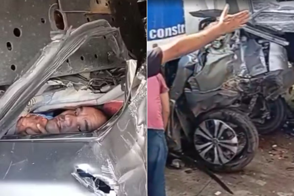 Vídeo: família sobrevive após carro ser esmagado entre carretas na BR-101; vítimas ficaram presas nas ferragens