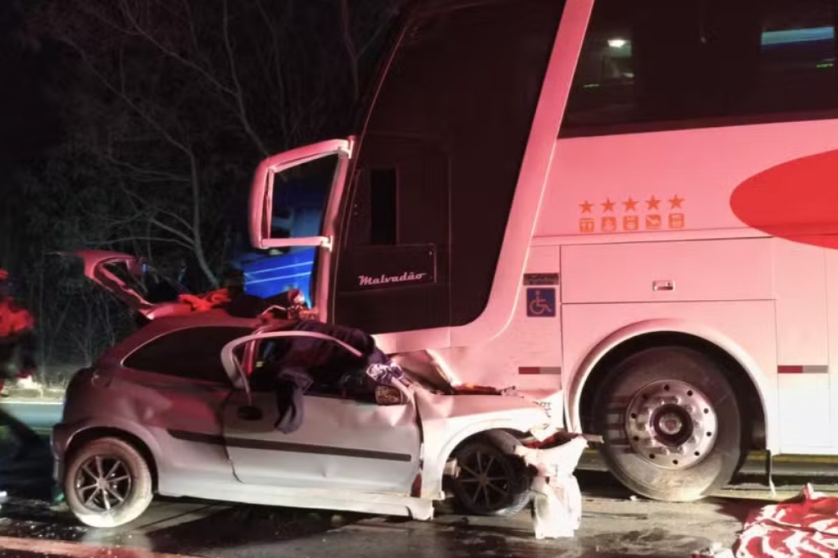Colisão entre carro e ônibus de turismo deixa 5 mortos em MG