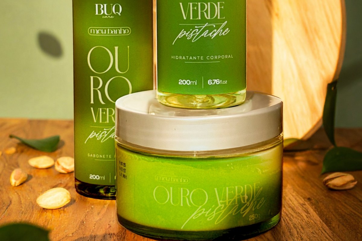 O luxo natural do autocuidado: conheça o Ouro Verde Pistache, novo lançamento da Buq Care!