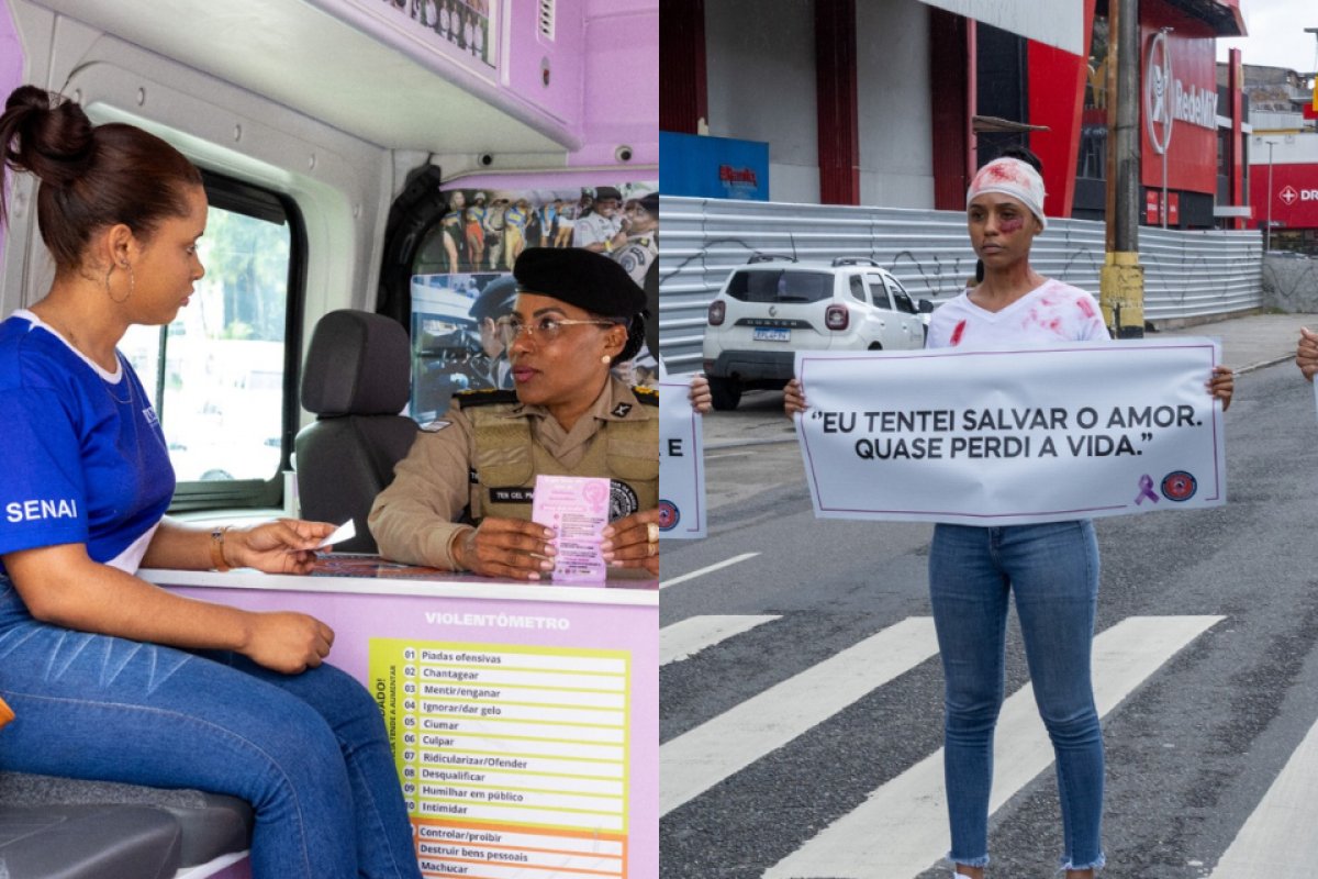 PM realiza ação de impacto para conscientizar sobre violência contra a mulher em Salvador