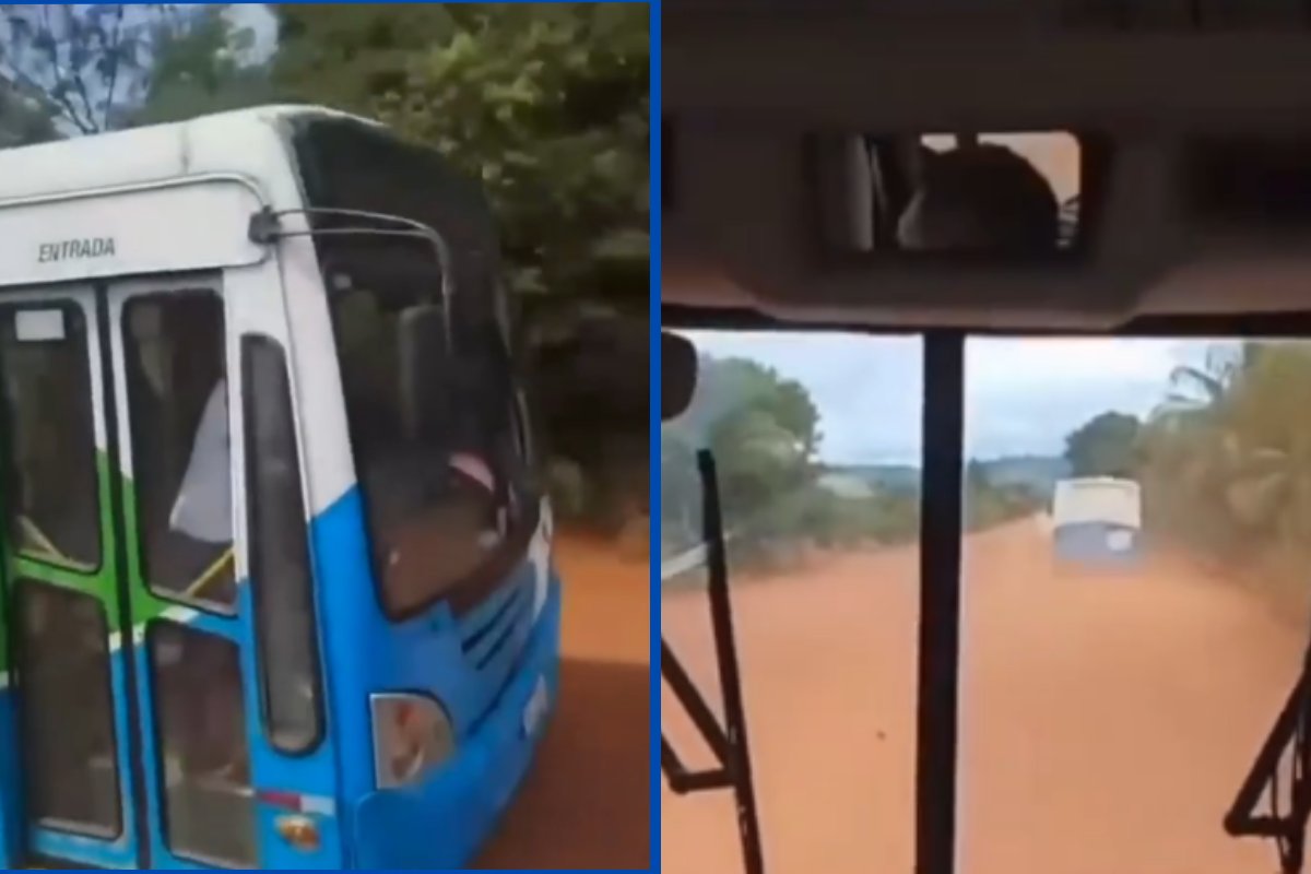 Vídeo: motoristas de transporte escolar apostam corrida no interior da Bahia