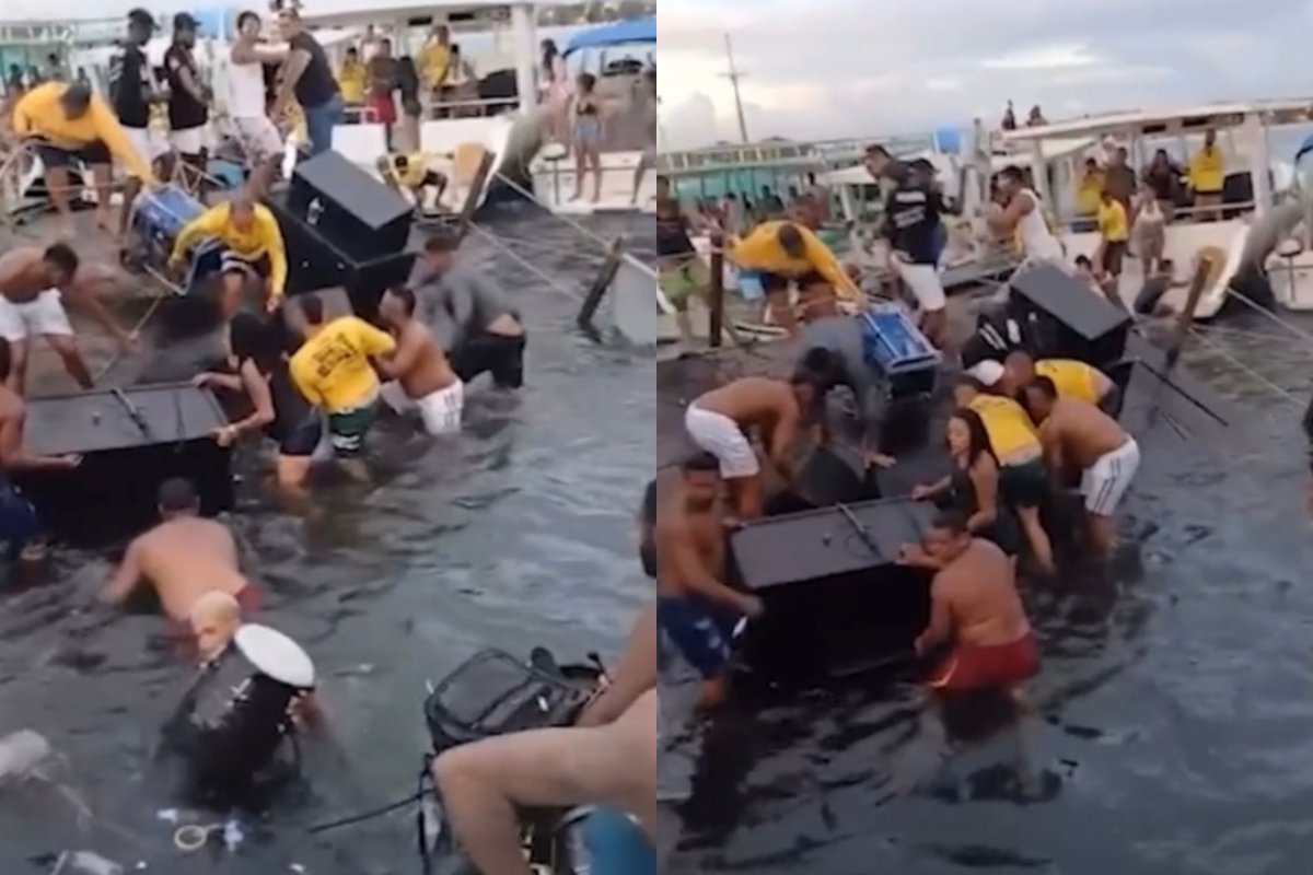 Vídeo: Balsa naufraga durante show de banda de pagode na orla de Salvador