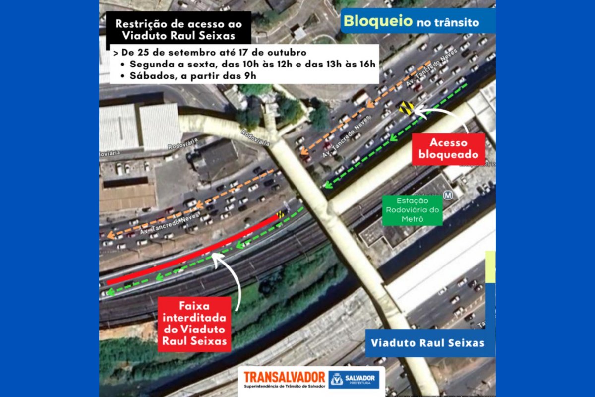 Viaduto na região da rodoviária de Salvador é parcialmente interditado para obras; veja como fica trânsito