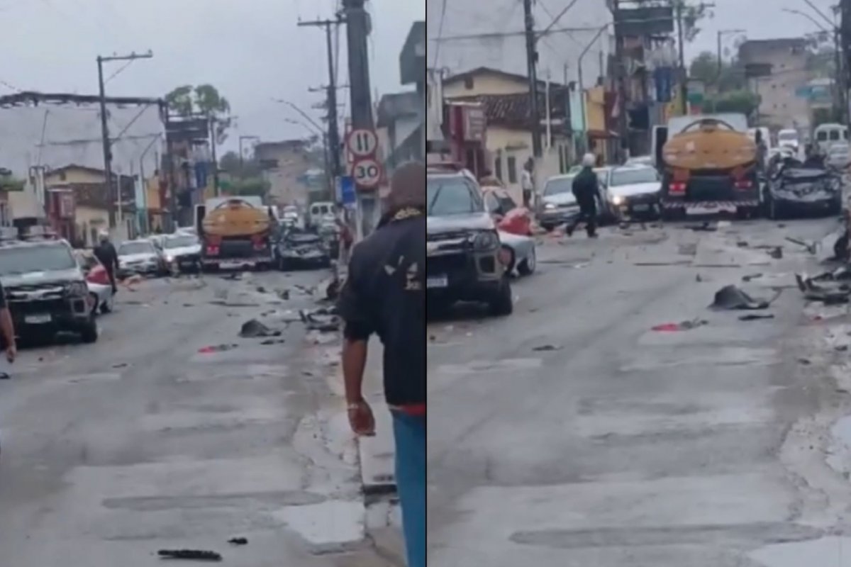 Quatro pessoas ficam feridas após caminhão desgovernado atingir dez veículos no Recôncavo Baiano 
