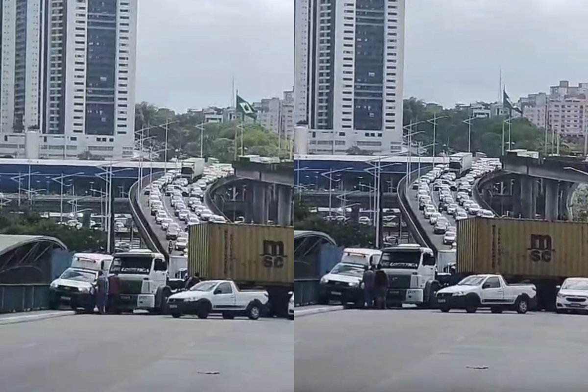 Vídeo: Acidente envolvendo caminhão interdita via na Ladeira do Cabula