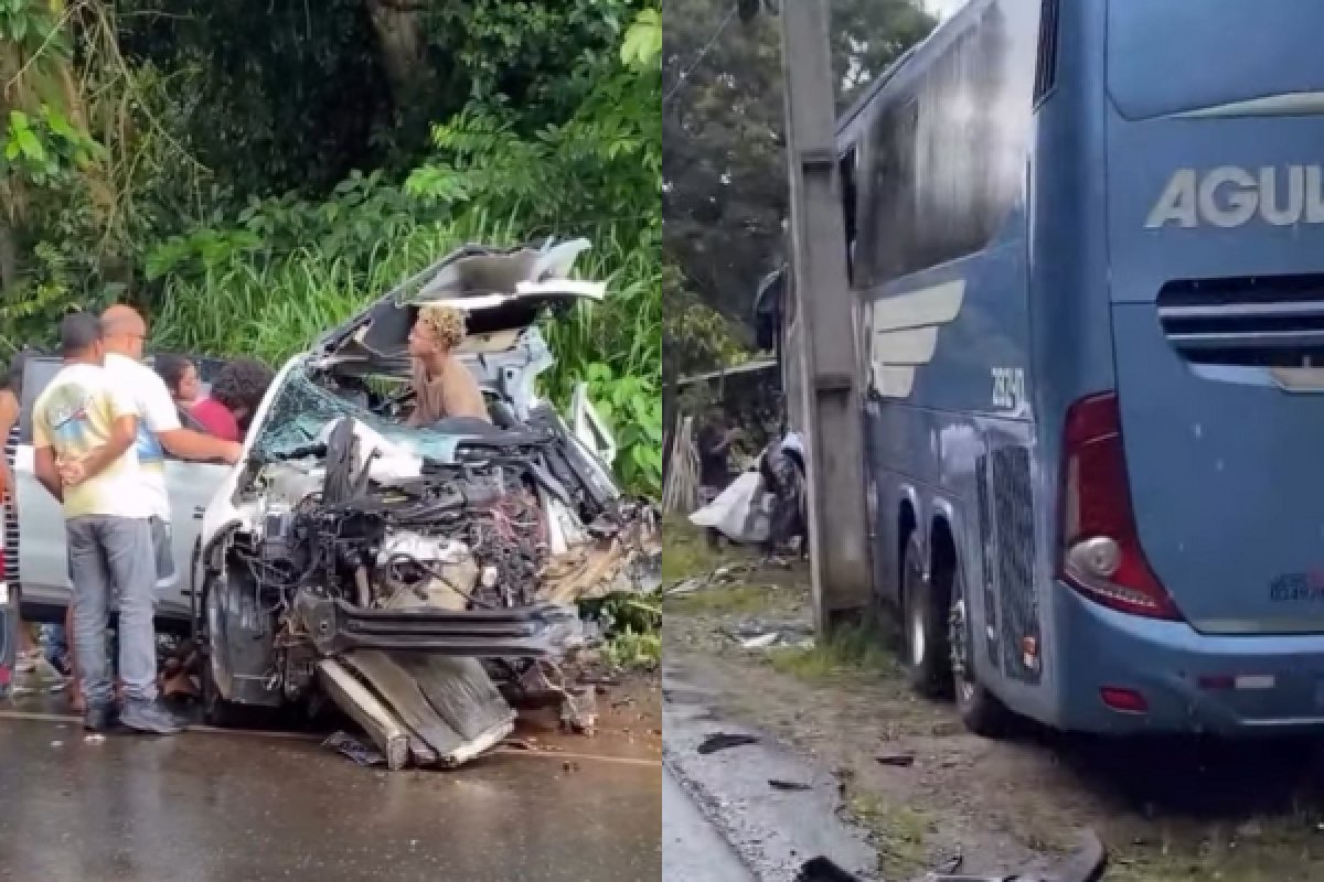 Vídeo: colisão entre caminhonete e ônibus deixa um morto na rodovia Ilhéus-Itabuna