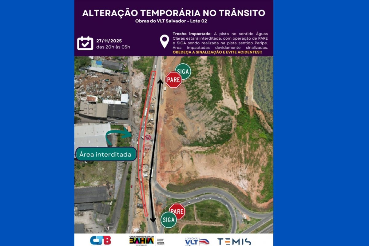 Estrada do Derba é interditada à noite para obras do VLT; veja horários