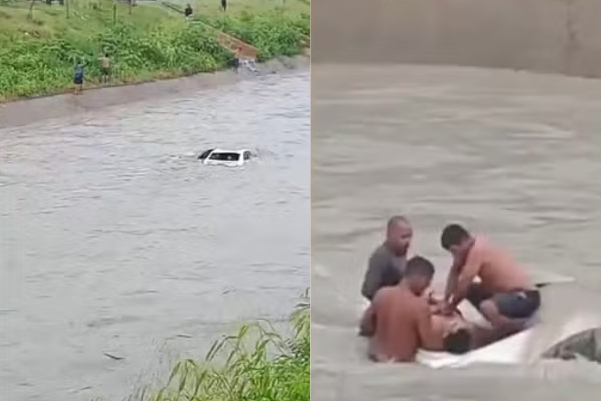 Vídeo: Jovem é resgatado após carro ficar submerso em igarapé durante temporal em Manaus