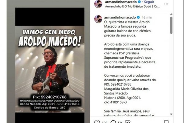 [Armandinho Macedo cria campanha após irmão ser diagnosticado com doença neurodegenerativa rara: 'vamos sem medo, Aroldo Macedo' ]
