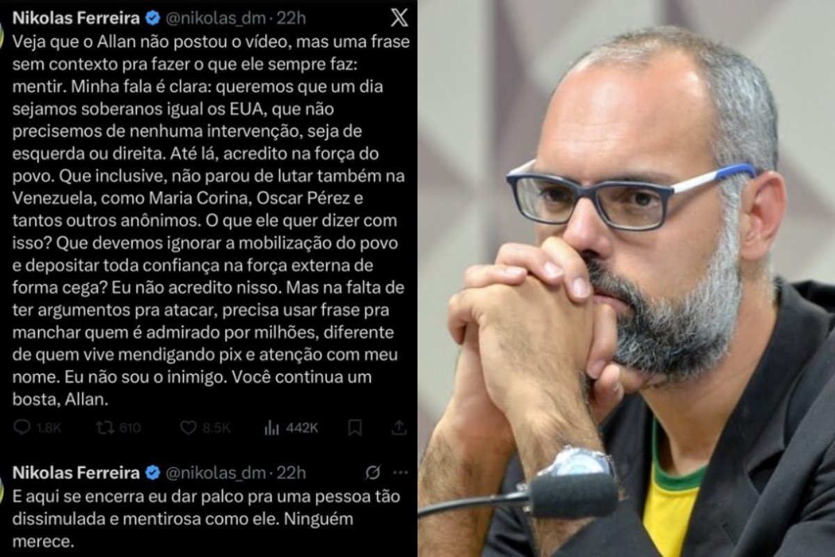 'Expressão típica de quem jamais produziu uma ideia que sobrevivesse sem verba pública', dispara Allan dos Santos após Nikolas chamá-lo de 'Mendigo de Pix'