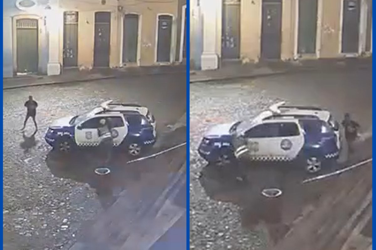 Vídeo: viatura da Guarda Municipal é depredada no Centro Histórico de Salvador