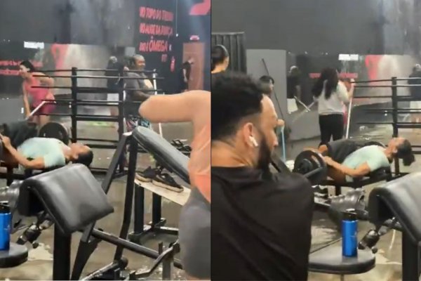 [Vídeo: mulher viraliza na internet por manter o foco durante musculação, em meio a alagamento de academia em Vitória da Conquista ]