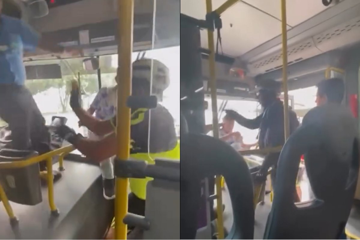 Vídeo: Motorista de ônibus e ciclista trocam agressões físicas em Feira de Santana  