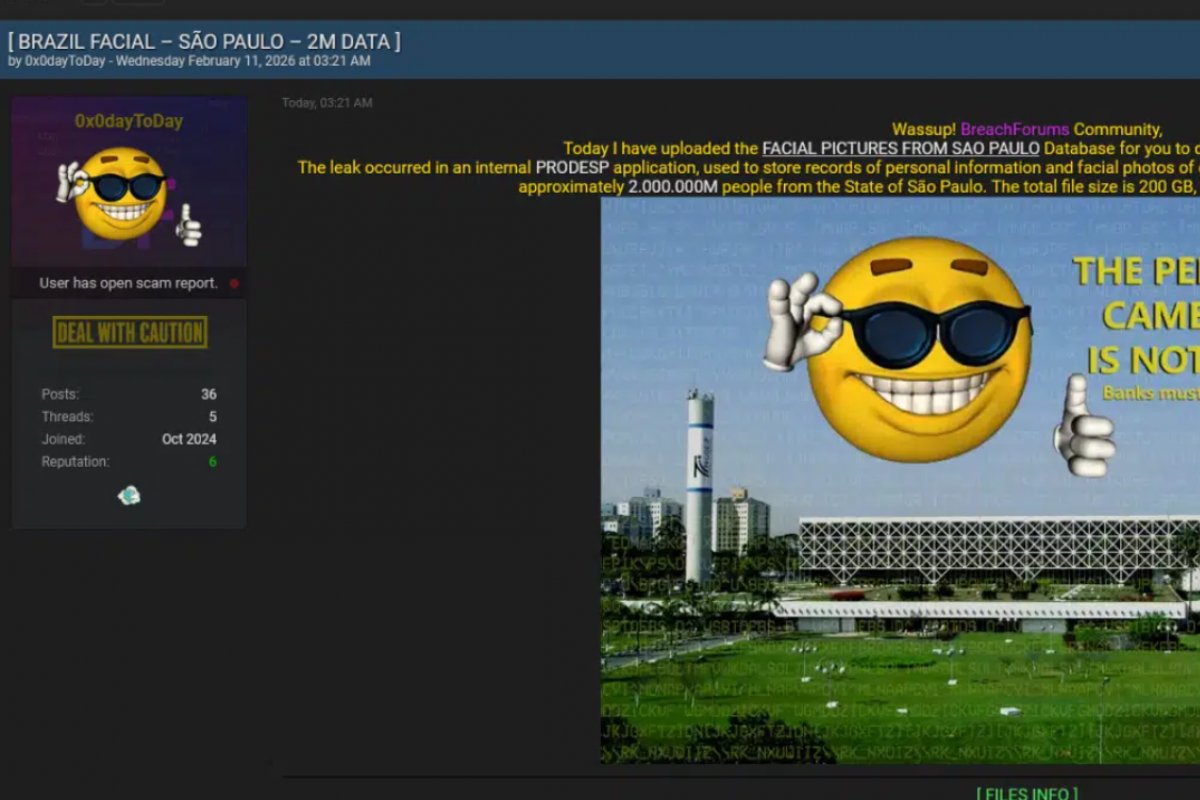 Falha em entidade controlada pelo governo de SP vaza fotos e CPF de 2 milhões de paulistas