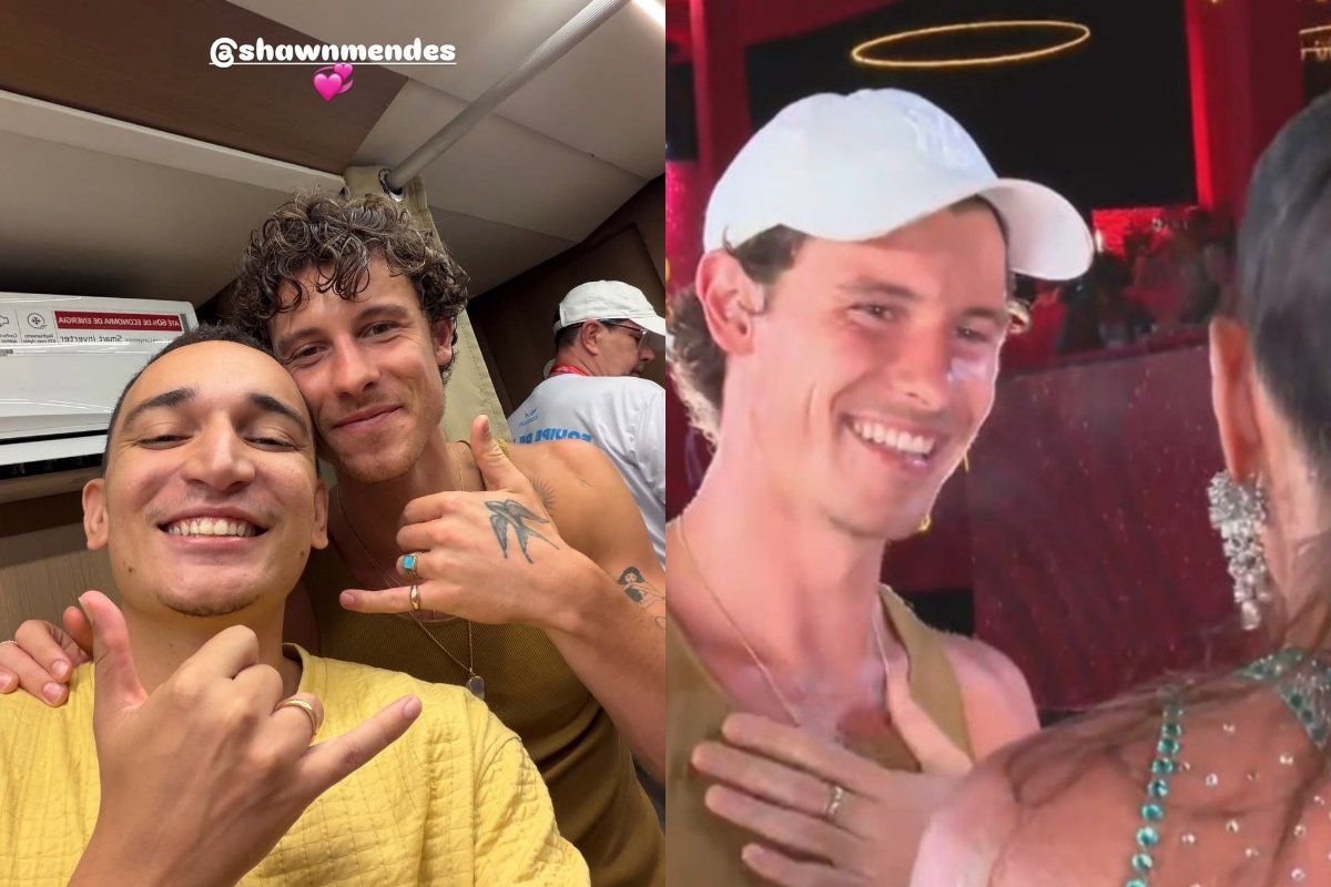 Shawn Mendes posa para selfie com João Gomes em Salvador; cantor participa do trio de Ivete Sangalo