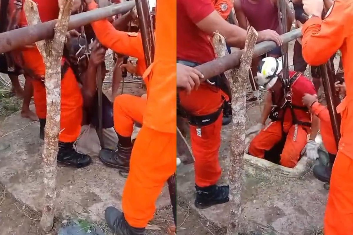 Pai e filho são resgatados após queda em poço de 10 metros de profundidade no interior da Bahia